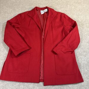 Jaclyn Smith Women Blazer 16 Wool Red Open Front Patch Pocket